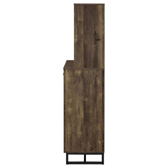 Mendoza 2-door Wine Cabinet Rustic Oak Herringbone and Gunmetal